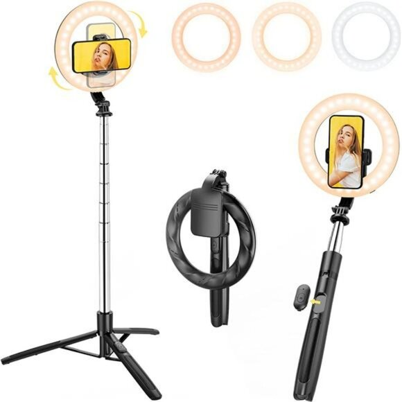 Selfie Ring Light with Tripod Stand Phone Holder, Portable Unplugged  Rechargea